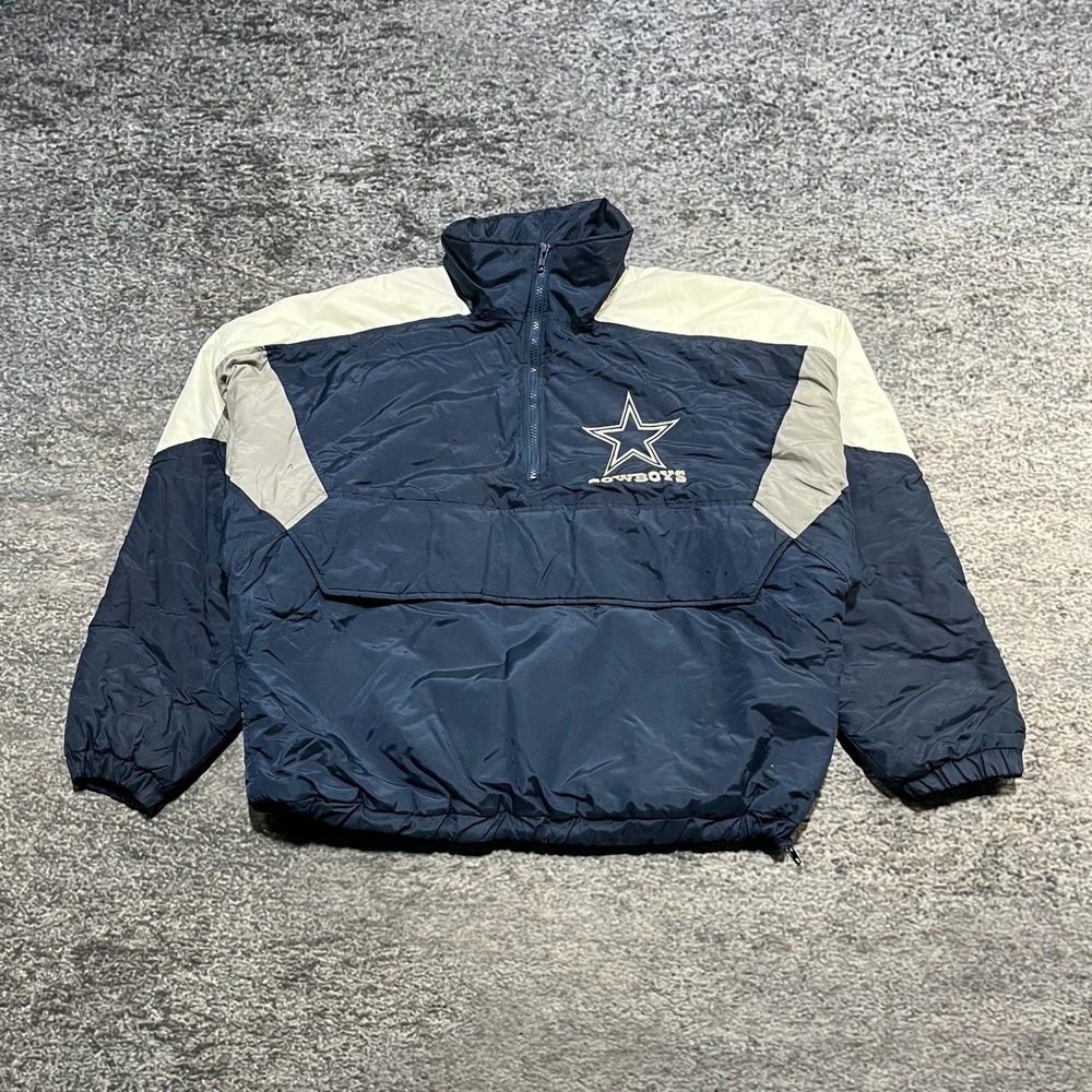 Vintage Dallas Cowboys Hooded Puffer Jacket Mens XL Blue NFL Embroidered 90s
